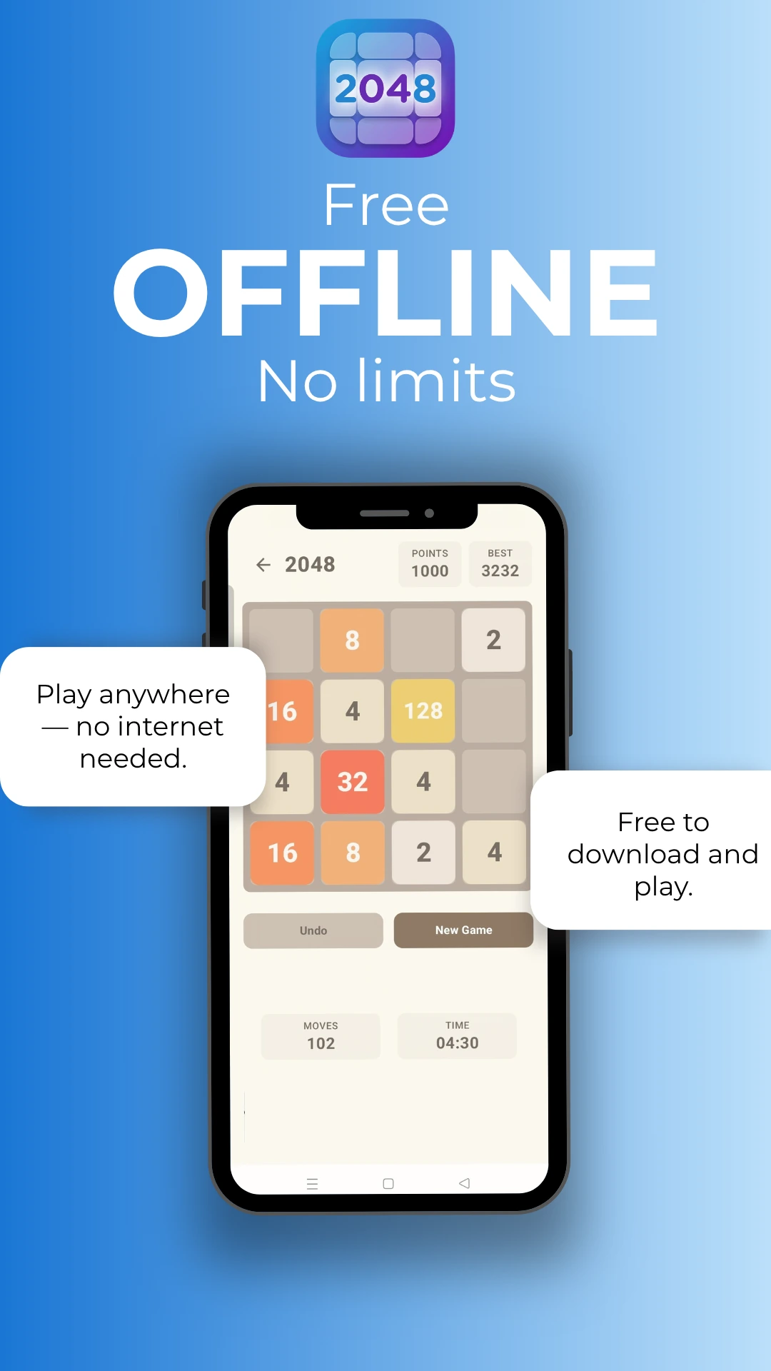 2048 Puzzle en modo offline: juega sin conexión a internet y gratuitamente