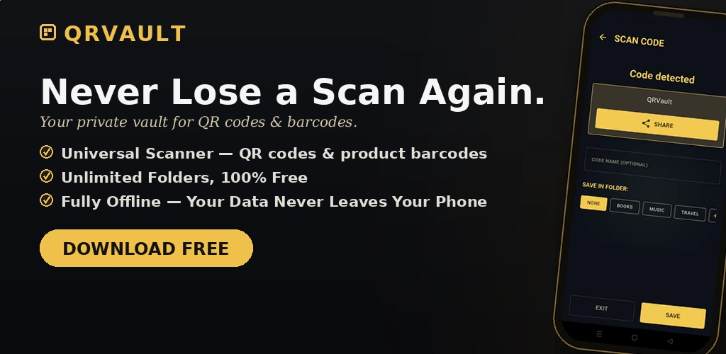 QRVault — nunca pierdas un escaneo: tu bóveda privada para códigos QR y códigos de barras