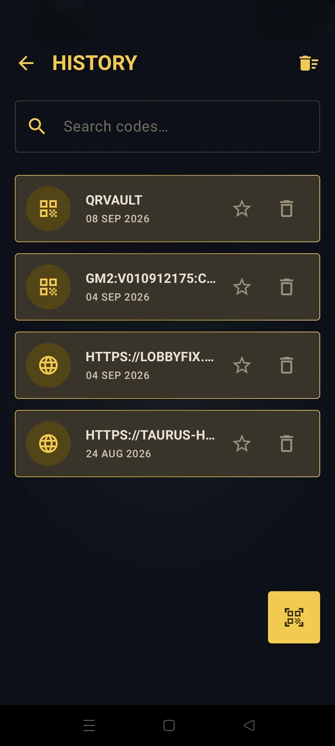 Historial de QRVault con buscador y fechas para encontrar cualquier código guardado